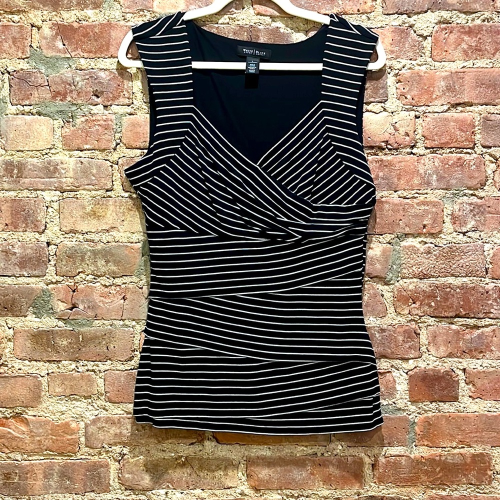 Black and white striped tank top wrap style